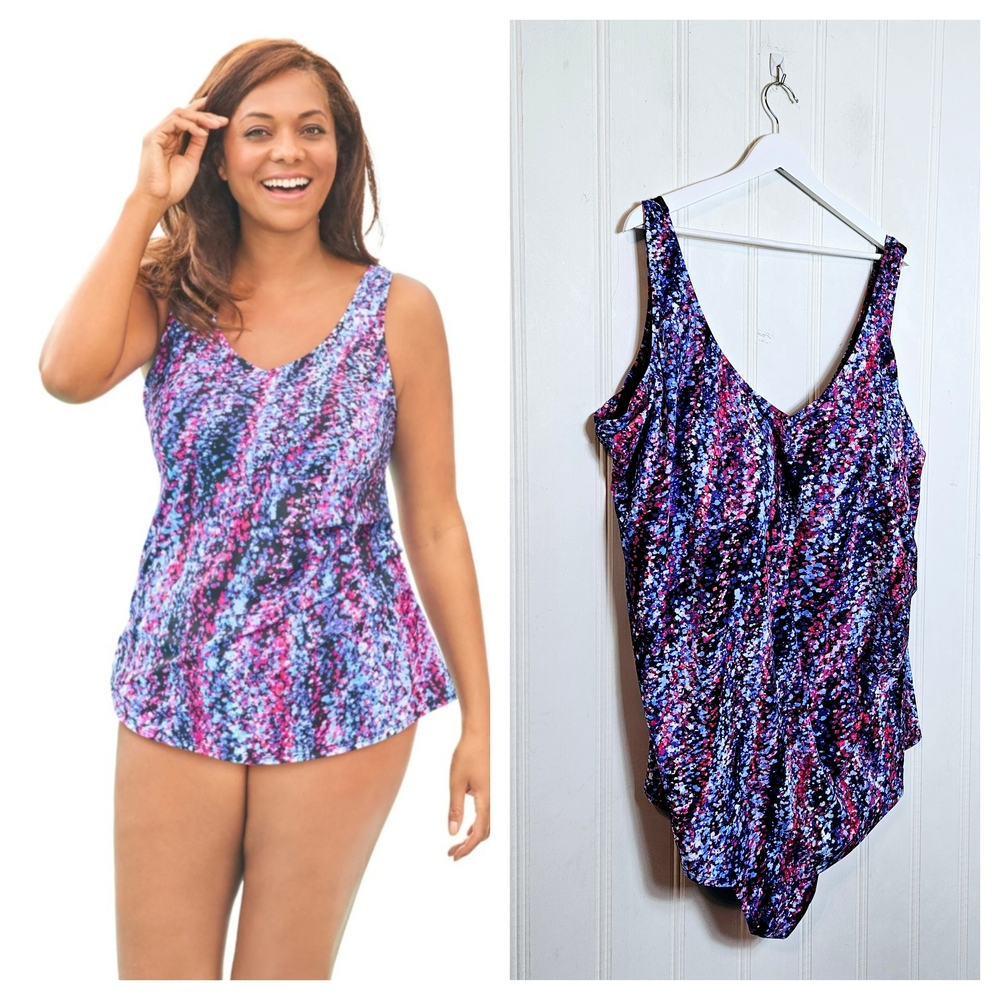 Swimsuits For All One Piece Swimsuit Womens 34 Abstract Print V-Neck Wide Strap